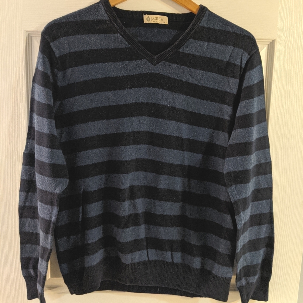 Men's Black and Navy Blue Striped Sweater